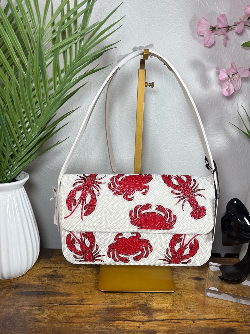 Viral Rare Sincerely Jules White Beaded Crab Pattern Shoulder